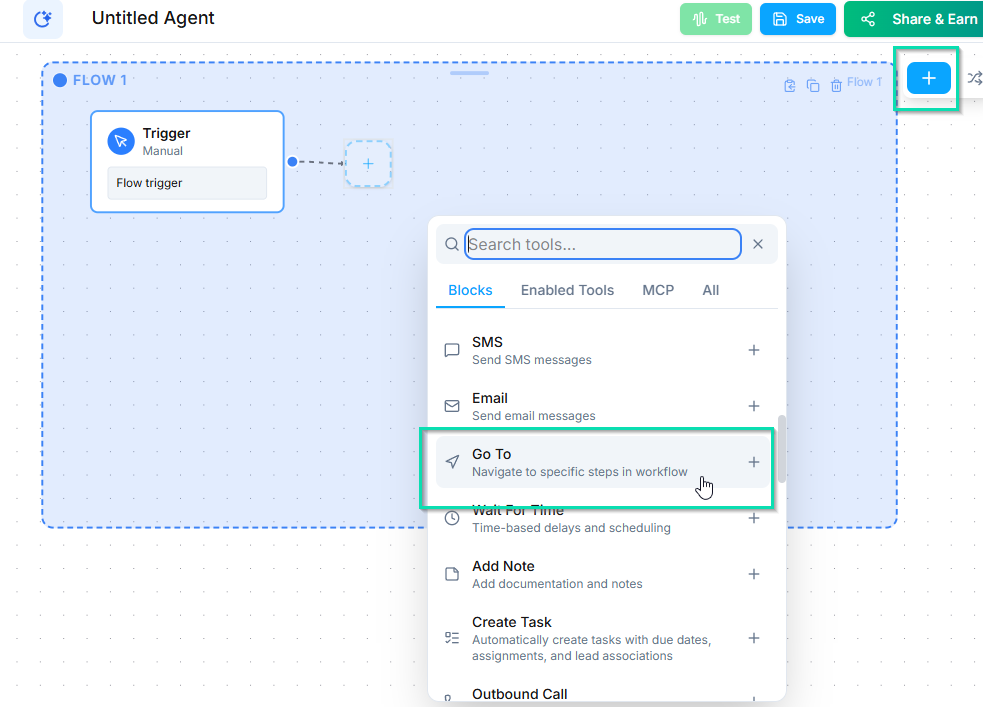 Add a Go To node to your canvas.